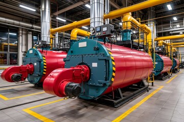 Fototapeta premium Industrial gas boilers generating heat and energy in factory