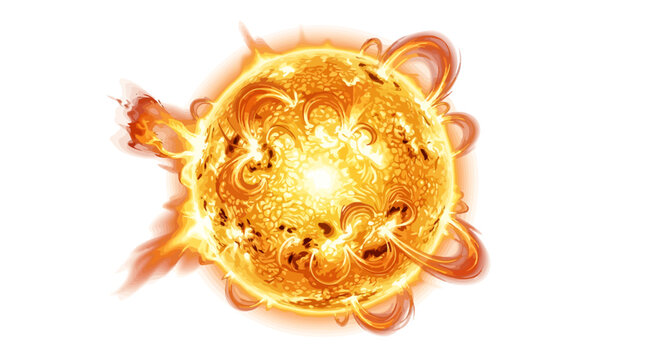 Massive sun glowing with active solar flares and prominences