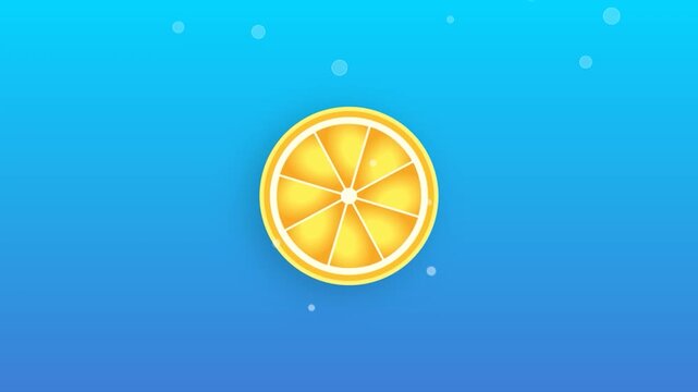Refreshing Lemon Slice in Sparkling Blue Water with Bubbles.