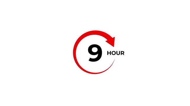 Abstract clock icon animation. arrow Clock 9-Hours icon Digital and analog clock 9 hour isolated on white background. and creating a stunning video.4k video
