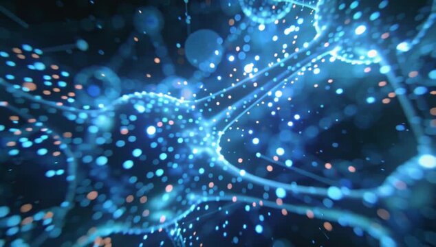 Abstract molecule network connection science technology background digital energy with blue futuristic molecular structure, glowing atom network connection, dynamic abstract blue technology pattern