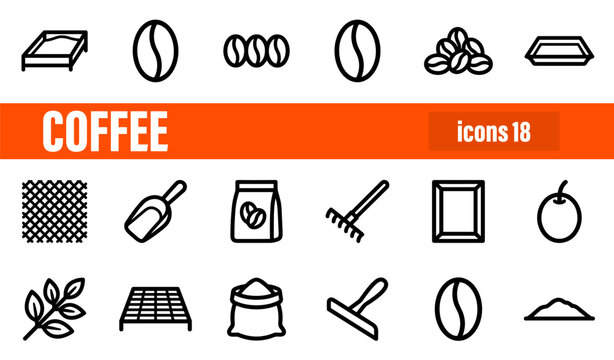 Coffee Production and Preparation Line Icon Set