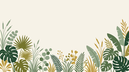 Vibrant abstract tropical botanical illustration of lush plants and leaves © Crushin