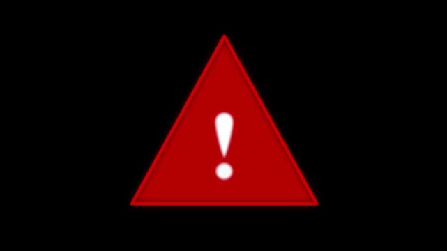 Red warning message on source code bg, alert sign, exclamation mark inside a triangle on black bg. Alert notice, problem, danger, fail on emergency, alert notice, computer hacking error