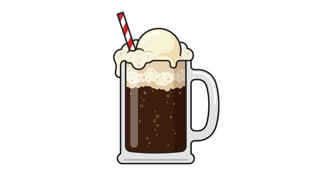 Refreshing Root Beer Float with Ice Cream and Straw Isolated