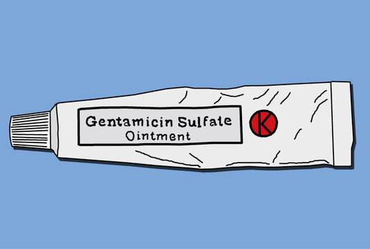 close up of used antibiotic Gentamicin Sulfate ointment