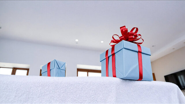 Festive gift boxes in an interior space