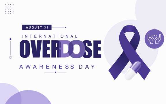 International Overdose Awareness Day August 31 Purple Ribbon Healthcare Banner Template. Perfect for healthcare campaigns, addiction prevention and social media.