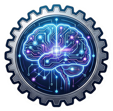 Gear icon with the technology AI brain