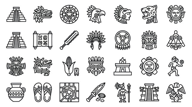 Ancient Mesoamerican Mayan and Aztec civilization culture icons.