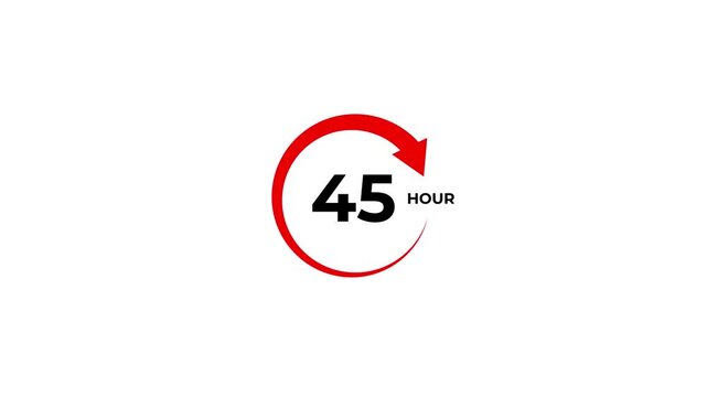 Featuring a circular red arrow and black dots, with the number 45 and the word hours in black text on a white background indicating time