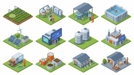 Isometric Industrial and Agricultural Buildings Set. © ahmad