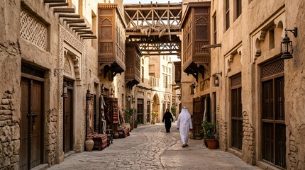Obraz premium Traditional Middle Eastern Souk Alley with Architectural Details and Figures