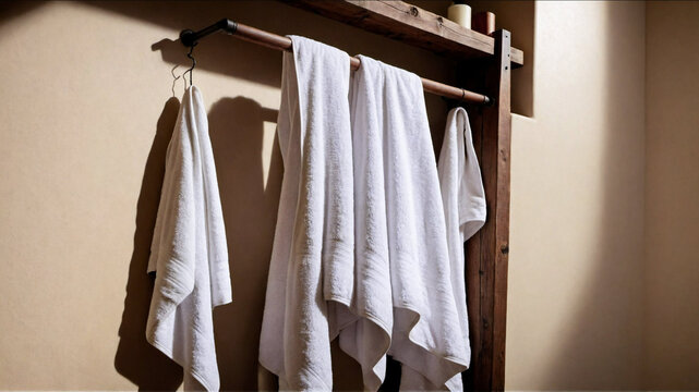 Kitchen rack with white towels