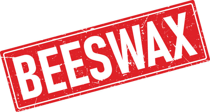 Red rectangular rubber stamp impression displaying the word beeswax in a bold distressed serif font style