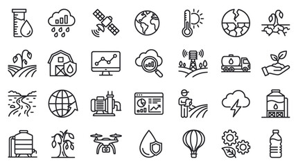 Fototapeta premium Smart farming and agricultural technology line icons.