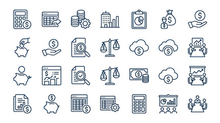 Fototapeta premium Business, finance, and accounting thin line icons.