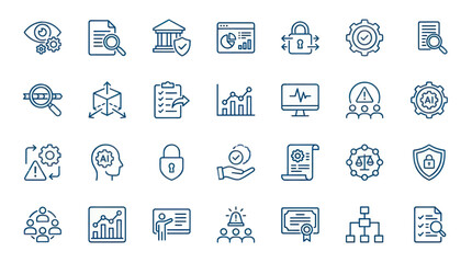 Fototapeta premium Business analysis and data intelligence linear icon set