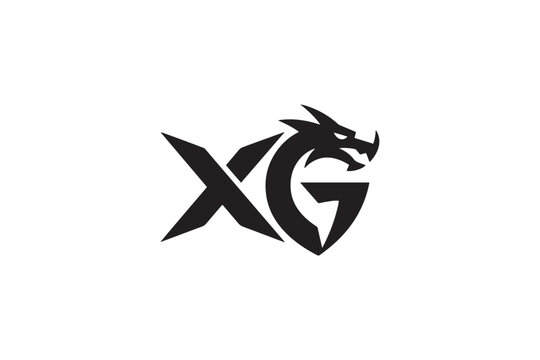 Modern black xg logo design featuring a fierce dragon head and sharp edges