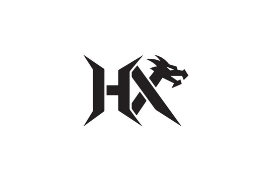 Modern hx logo design featuring a stylized dragon head and bold letter h