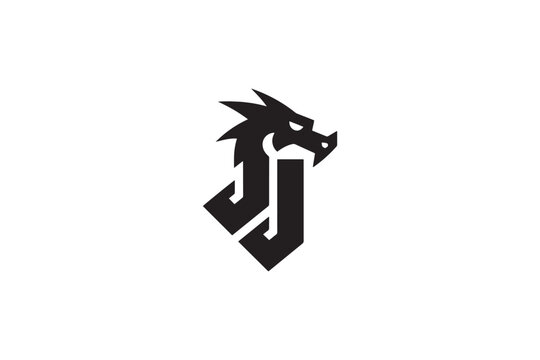 Modern jj logo design incorporating a fierce dragon head symbol