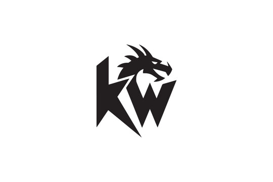 Modern kw logo design featuring a fierce dragon head integrated with sharp lettering