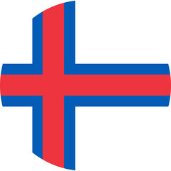 Obraz premium Faroe Islands flag icon, sticker. Flag of Faroe Islands with Nordic Cross in circle shape button, badge. National Faroe Islands flag round banner.