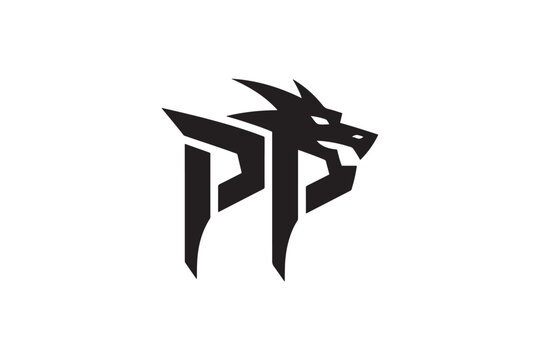 Modern pp logo design incorporating a fierce dragon head symbol