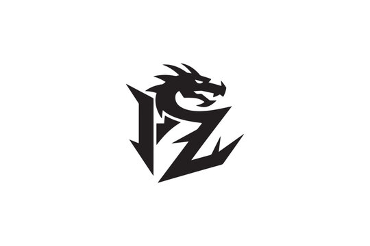 Modern pz logo design featuring a fierce dragon head and sharp geometric shapes