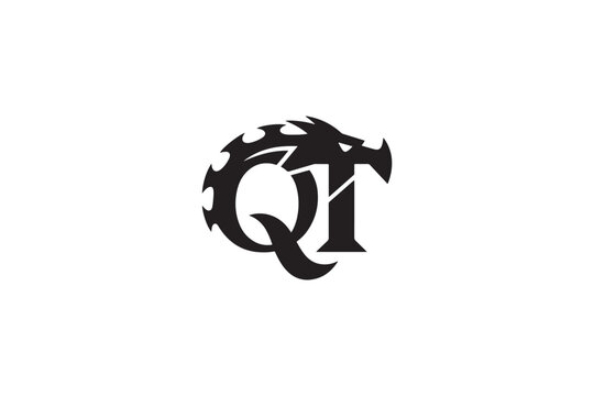 Modern qt logo design featuring a fierce dragon head abstracted into sharp lines