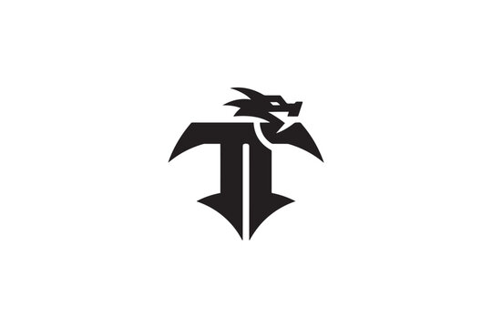 Modern tt logo design featuring a stylized dragon head integrated with a bold 't'