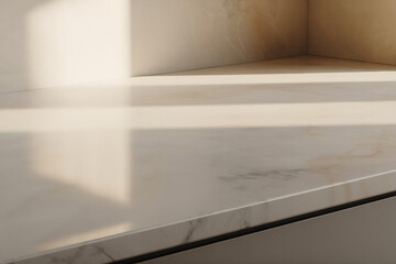 Fototapeta premium Modern marble countertop with warm sunlight shadows, countertop