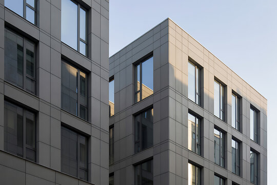 Exterior view of modern high rise building facade with building