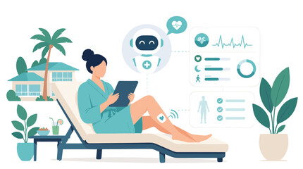 Fototapeta premium Patient resting in hospital bed using digital tablet.