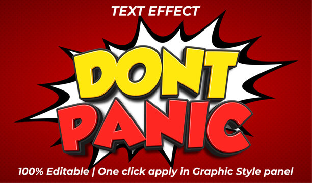 Editable action cartoon dont panic text effect vector font style