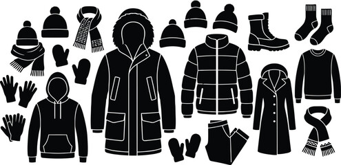 Winter clothing set with hats, gloves, scarves, and boots © RUMA AKTHER