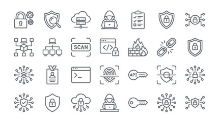 Cybersecurity and data protection line icon set. © muhammad