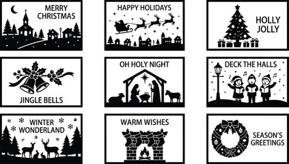Black and white christmas holiday greeting cards set © RUMA AKTHER