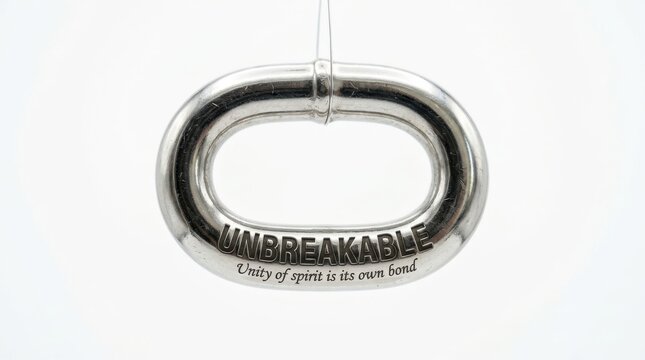 Silver metal link inscribed with unbreakable unity of spirit