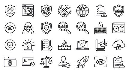Cyber security and legal protection outline icons. © muhammad
