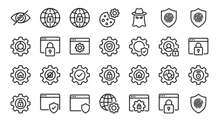 Cyber security and internet data protection thin line icons. © muhammad