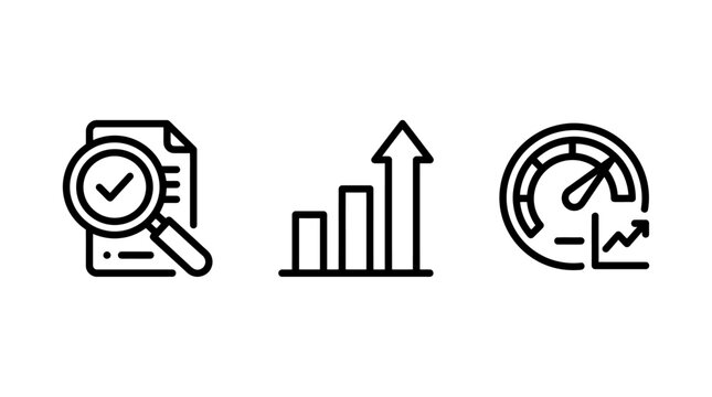 Seo performance metrics and website speed optimization icons with performance optimization analytics monitoring increase business analysis diagnostic progress management strategy responsive