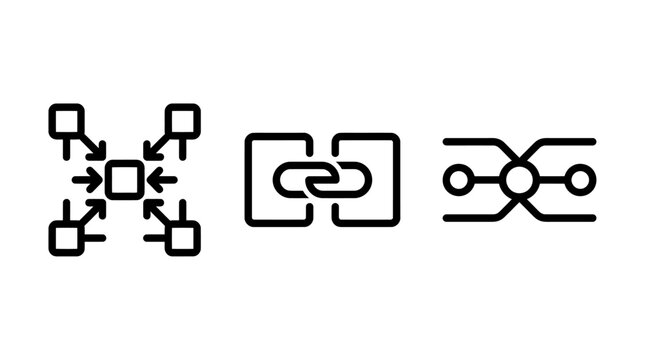 Set of connection communication and integration network icons with connection integration communication centralization structure partnership collaboration connectivity interaction business