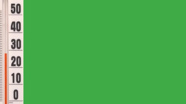 Thermometer rising to 45 degrees celsius on green screen