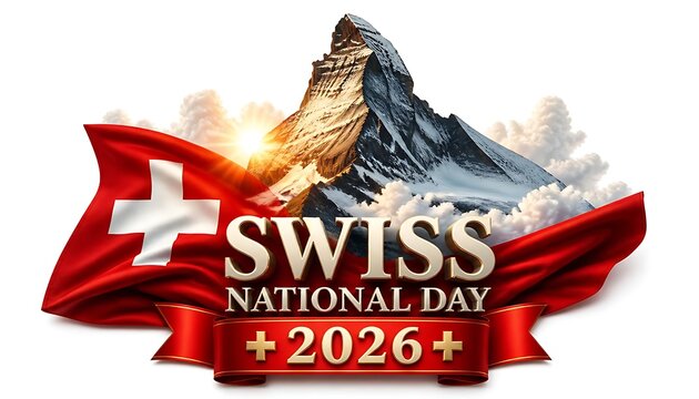 Swiss national day 2026 celebration with matterhorn mountain and flag switzerland national matterhorn mountain celebration patriotic heritage landscape adventure sunlight tradition