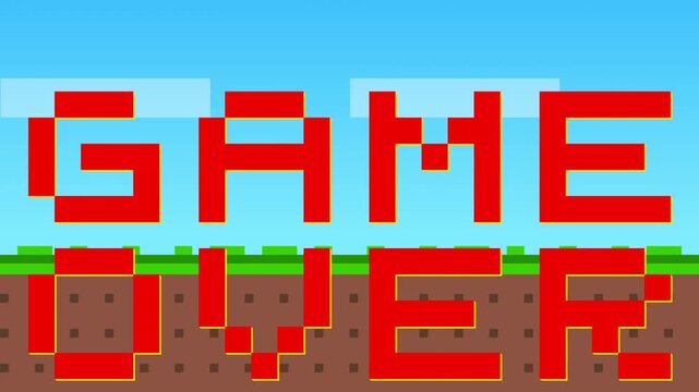 8bit Retro Game Over Screen with Red Pixel Art