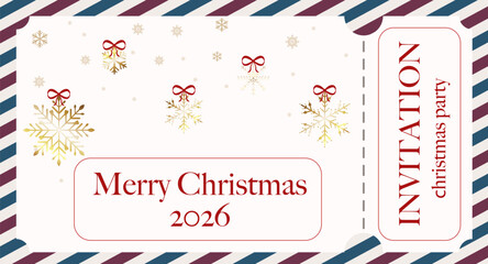 Fototapeta premium Vintage Christmas Invitation Card with Decorative Frame and Holiday Decoration. Ideal for events, New Years Eve parties, corporate invitations and printed materials. Classic style with retro elements