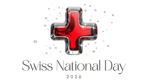 Swiss national day 2026 3D red cross graphic celebration illustration with three dimensional white background graphic design swiss flag switzerland national celebration illustration