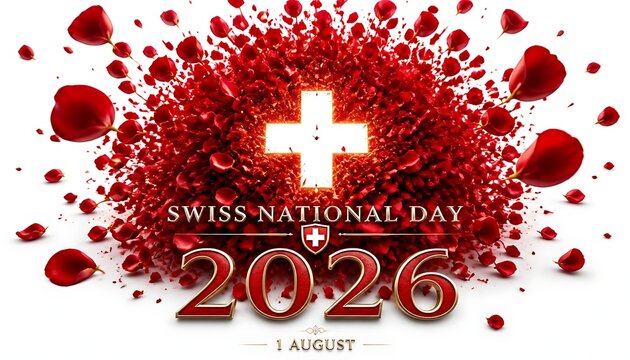 Swiss national day 2026 celebration background with red rose petal explosion national switzerland explosion celebration patriotic tradition nationalism greeting festivity celebratory