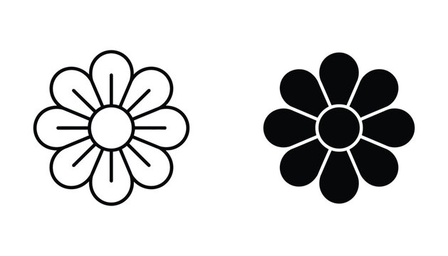 Simple black and white daisy flower icons